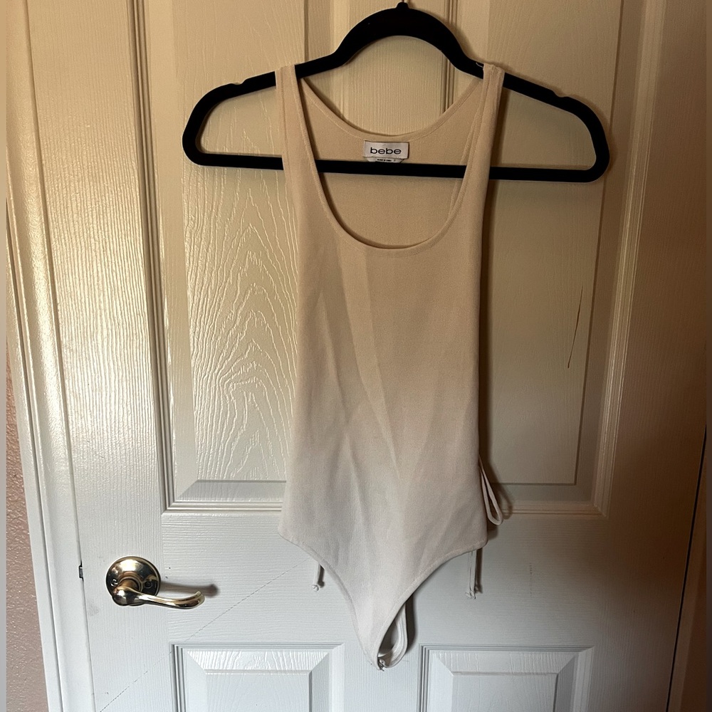 Beautiful Bebe Knit Bodysuit Button Solid Beige Xs - image 1